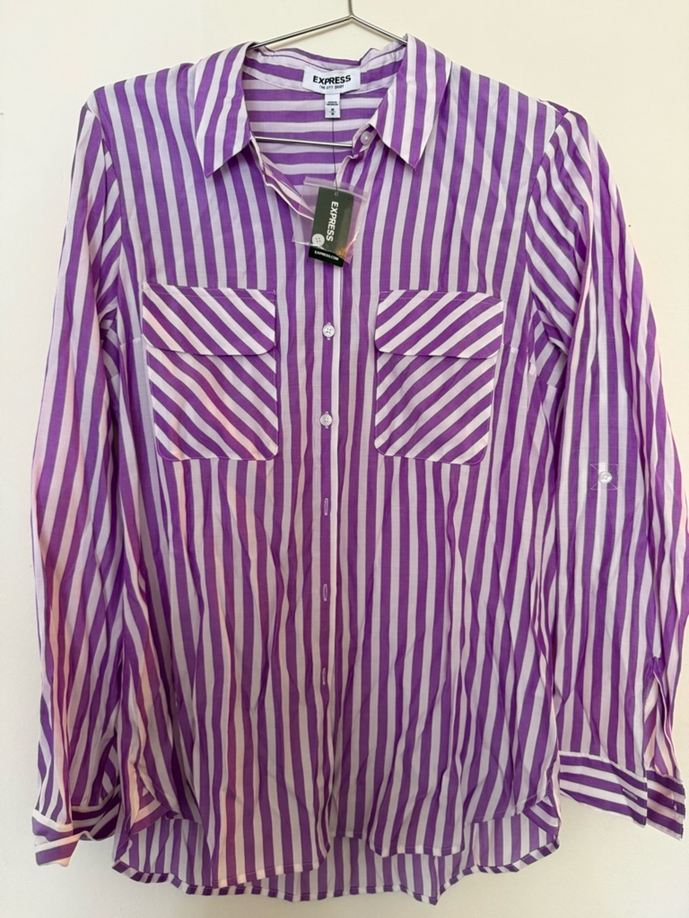 Express Purple and White Striped Button-Down Shirt - Picture 3 of 4